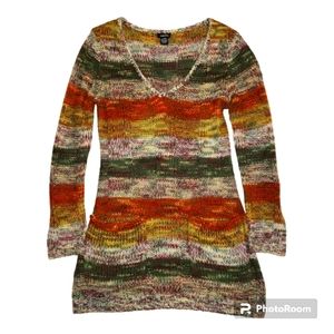 Rue 21 Boho Style Pullover Sweater With Pockets Size Large Fall Colors V-neck